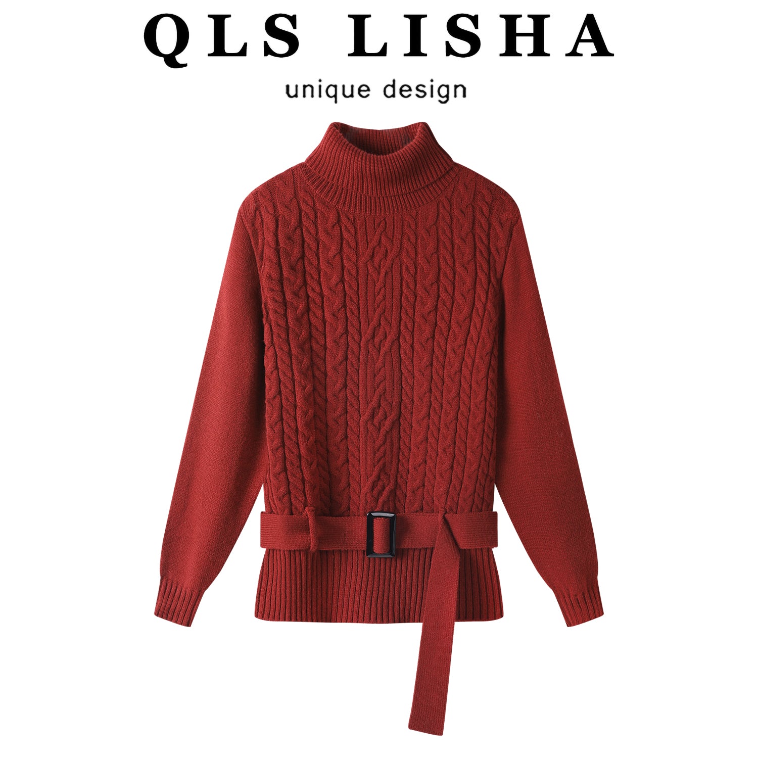 Chola Lisa hündür yaxalı qırmızı Milad sviteri, şık kabel toxunma uzunqol toxunma köynək, qadın qış iç qatı.