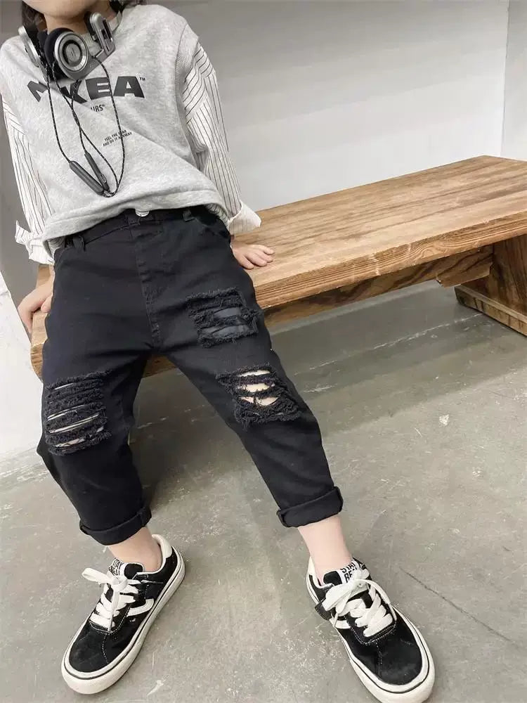 2023 Uşaq Oğlanlar Cins Şalvarları Moda Geyimləri Gündəlik Şalvar Denim Clot