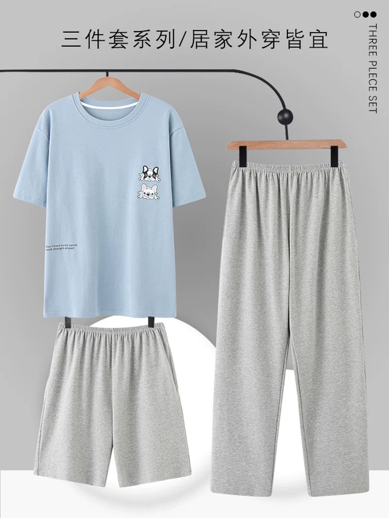 Fentonkoan xalis pambıq pijama kişi yay qısaqol şalvarını çöldə geymək olar böyük ölçülü kişi ev paltarı üç parçalı kostyum
