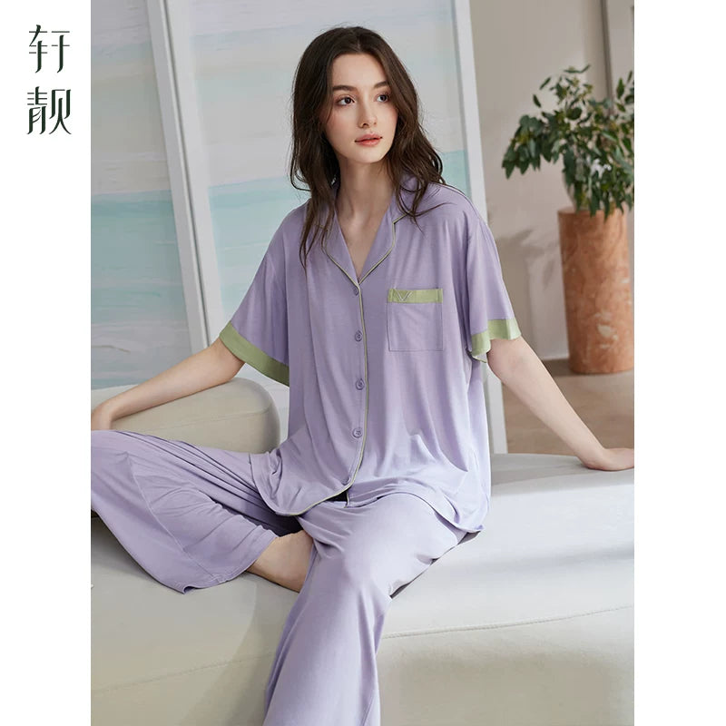 Xuanliang Modal pijama qadın yay nazik qısaqol şalvar yay buz ipək sərin böyük ölçülü ev geyimi dəsti