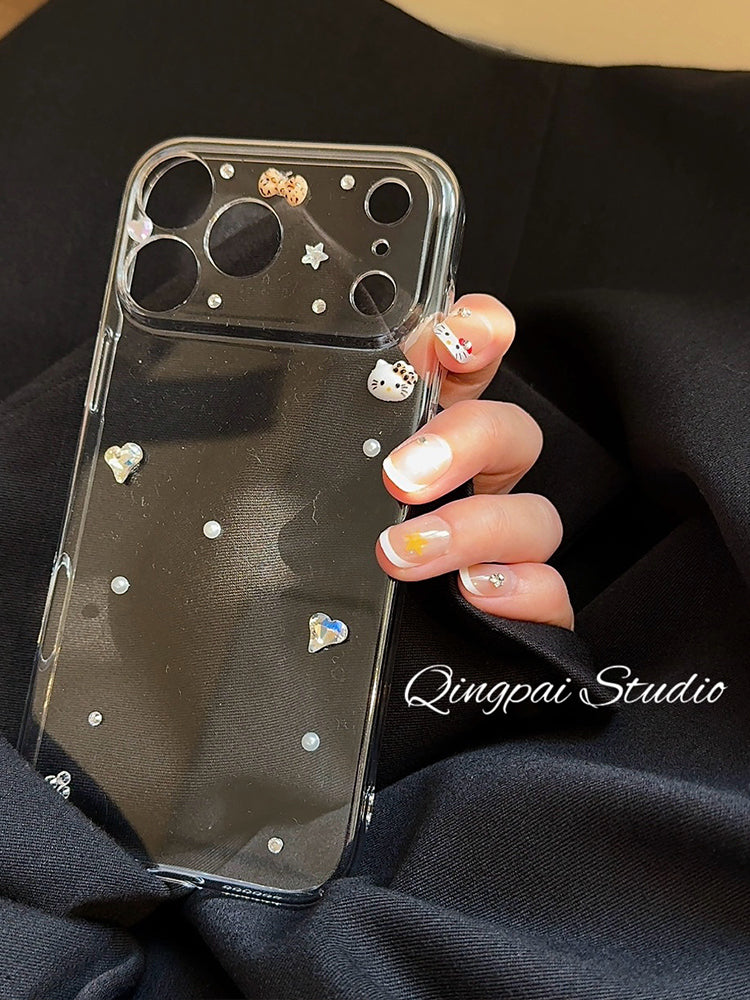 Yüngül şəffaf üçölçülü gümüş sevgi rhinestone Apple 17promax cib telefonu qutusu iphone16pro yeni 15 qadın modeli 14 sadə yüksək səviyyəli niş yüksək dəqiqlikli qabıq hər şey daxil sərt qabıq