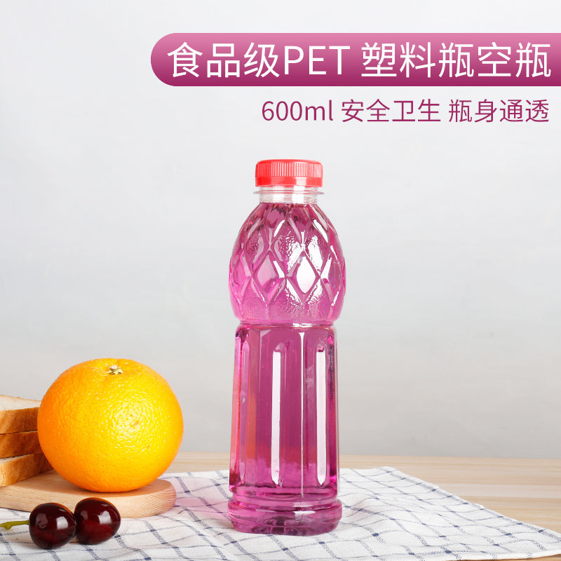 № 46 600ml birdəfəlik şəffaf plastik şüşə boş şüşə doldurma şüşəsi içki şüşəsi PET şirəsi qapaqlı şüşə