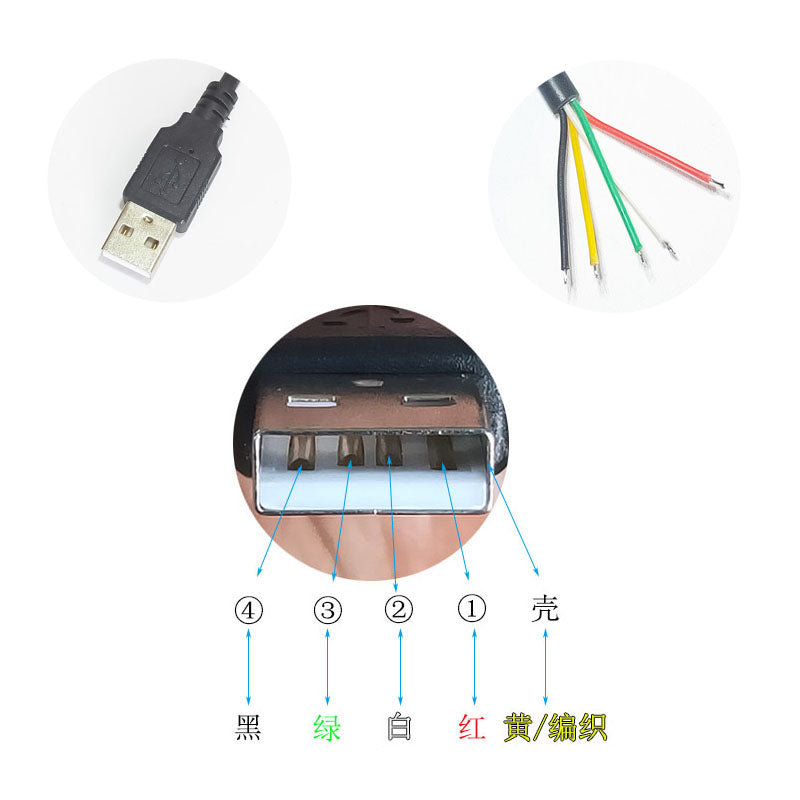 USB2.0 kişi baş xətti tək başlıq 2 nüvəli dörd nüvəli beş nüvəli məlumat kabeli DIY şarj kabeli 2A3A5A yüksək cərəyan