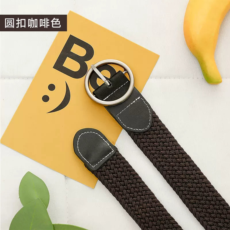 Kətan kəmər, qadın üçün deşiksiz toxunmuş elastik kəmər, Koreya üslubunda, dekorativ, uniseks nazik kəmər, tələbə gündəlik parça kəmər