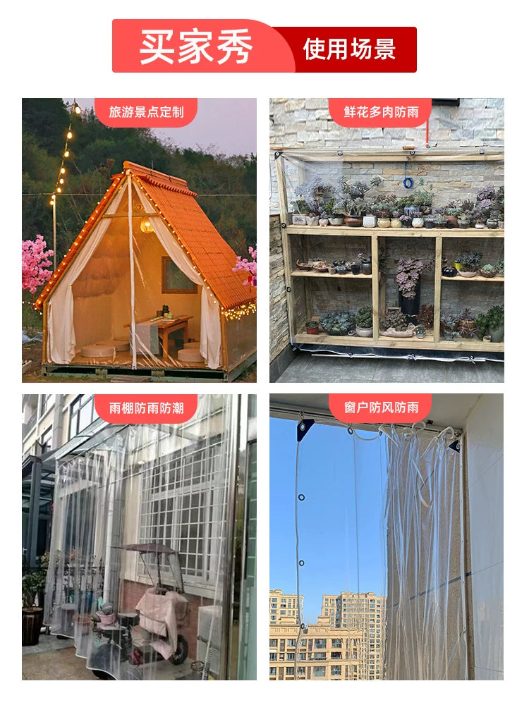 Şəffaf yağışa davamlı parça pvc suya davamlı parça qalınlaşdırılmış balkon yağış parça yağış parça yağışdan qoruyucu günəşdən qoruyucu brezent plastik parça