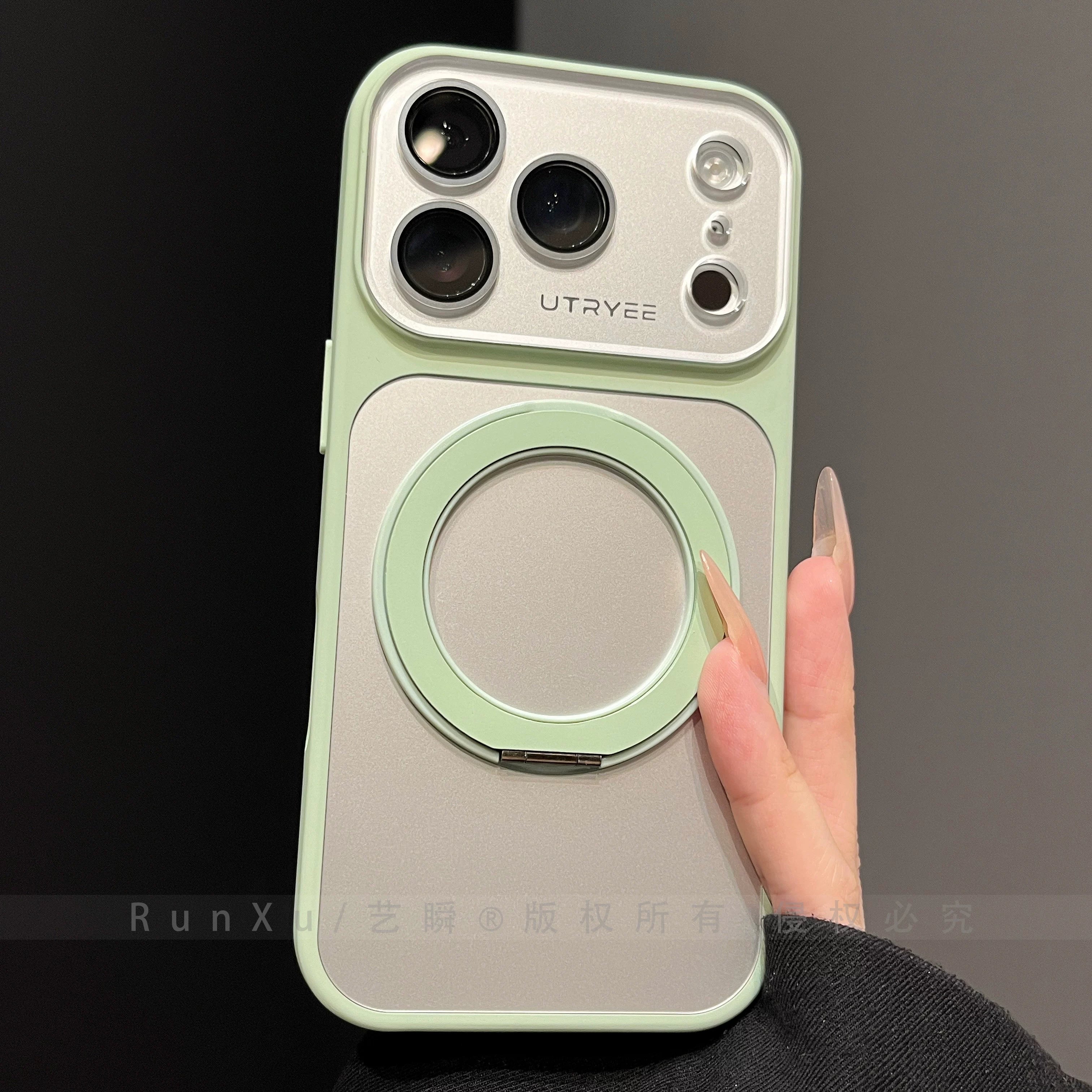 Tutqun gümüşü zərif AG tutqun dəri Apple 17ProMax mobil telefon qutusu iPhone16pro yeni 360° fırlanan stend 14 böyük pəncərə 13 hər şey daxil obyektiv filmi 15 qoruyucu örtük