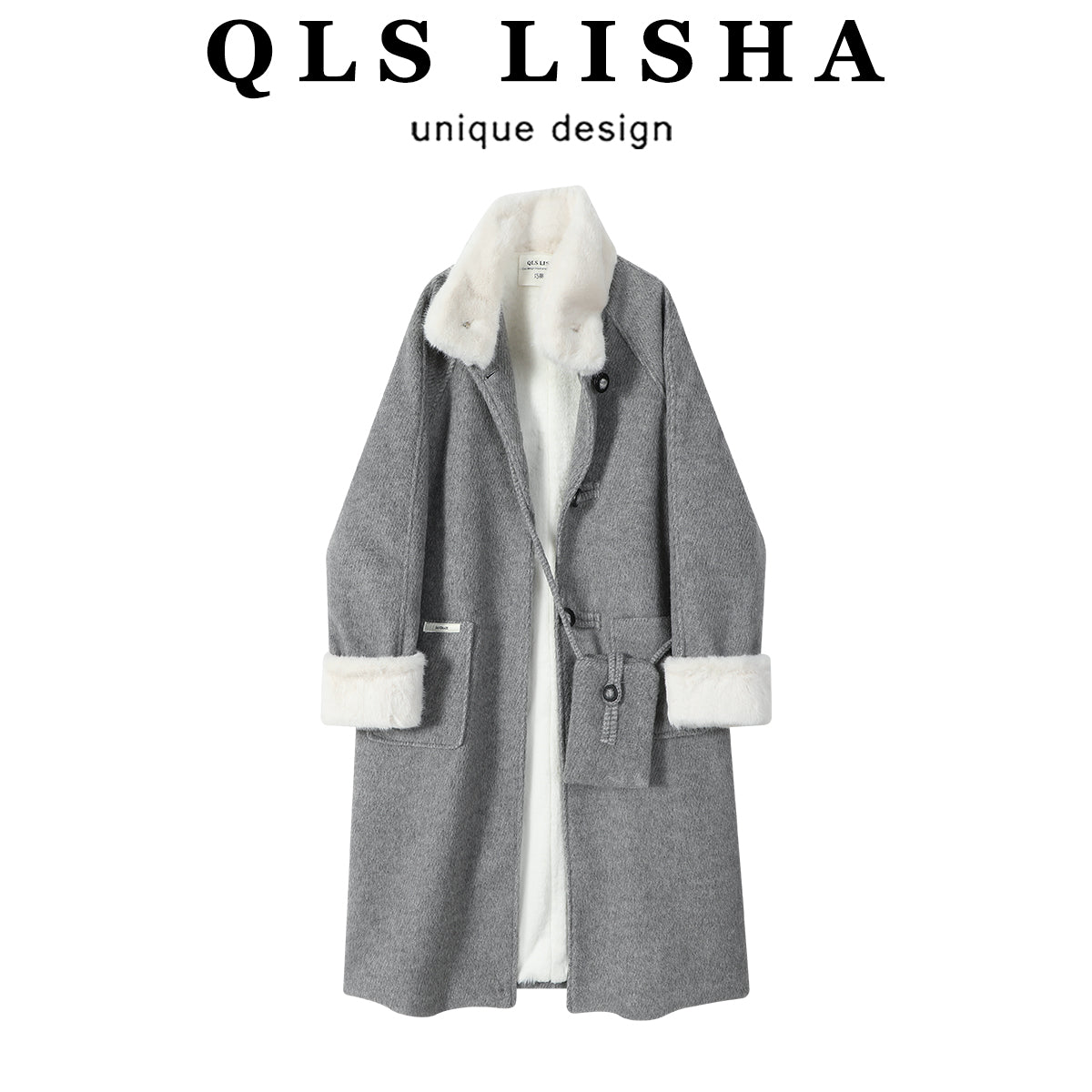 Payız və qış üçün Chorissa Hepburn üslubunda orta uzunluqlu boz yun palto, super zərif və gözəl.