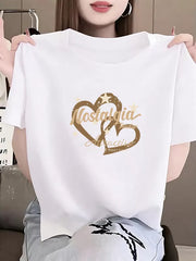 Ağacdələn Ancora Qırmızı Qısaqol Qadın T-shirti 2026 Yay Yeni Sevgi Çapı Boş Çox Yönlü Sağ Çiyin Top