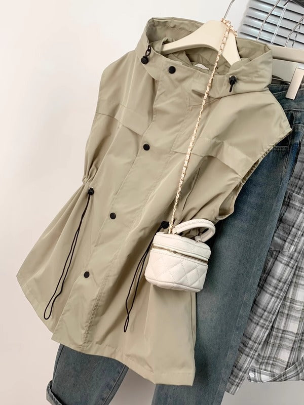 Avropa üslubunda qadın başlıqlı iş geyimi jileti, yeni stil, böyük ölçü, şık dizayn, incə bel, jilet top.