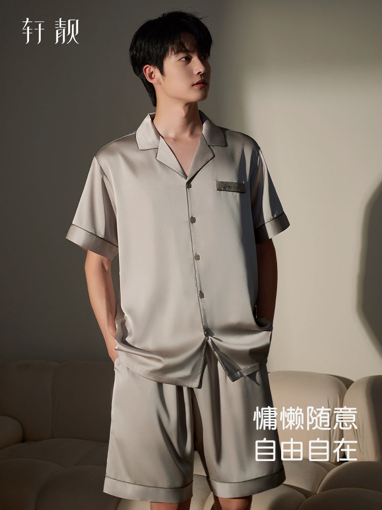 Xuanliang pijama kişi yay buz ipək qısaqol şort yay imitasiya ipək böyük ölçülü ipək ev paltarı iki parça kostyum