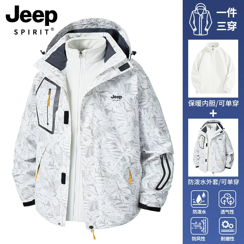 JEEP Kişilər üçün 2025-ci il Yeni Model Yaz, Payız və Qış Üçlü Birdə Yun Astarlı Qalın Kişi Üst Geyimləri