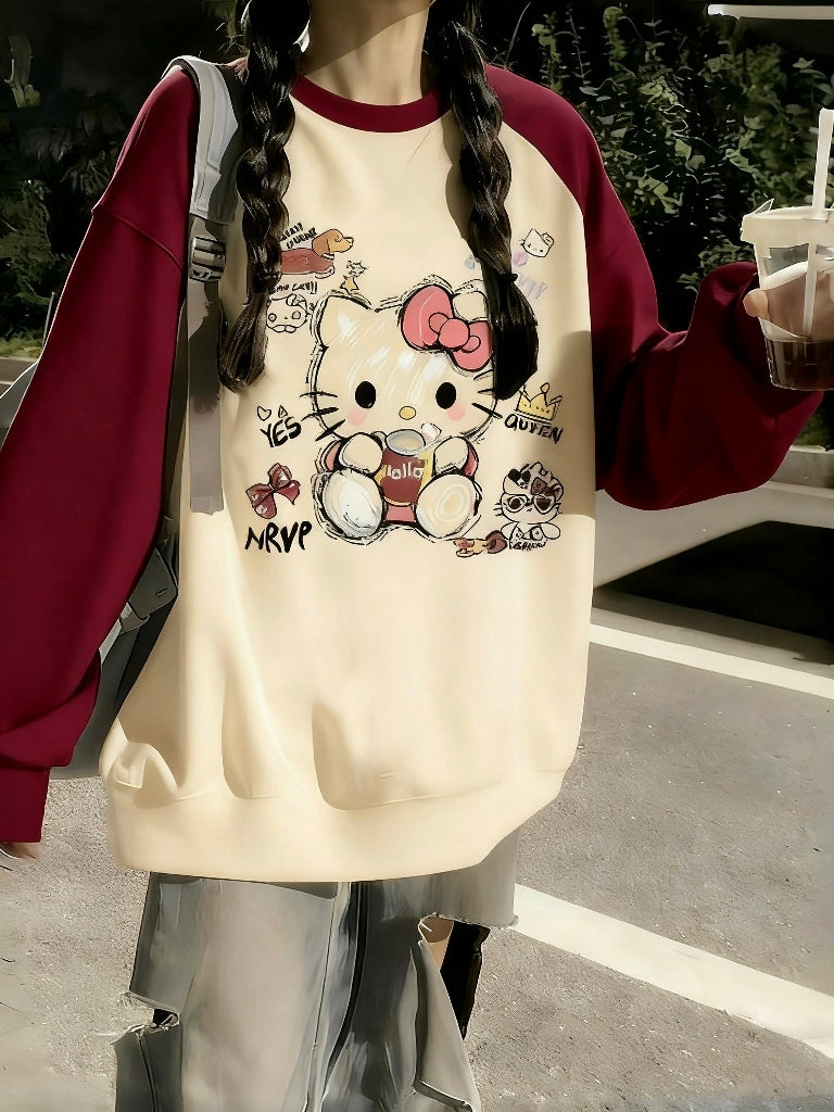 Qızlar üçün sviter, yeni yaz və payız model, dairəvi yaxalıq, geniş forma, rəng bloklayıcı, əsas qat, qış üçün flis astarlı köynək.