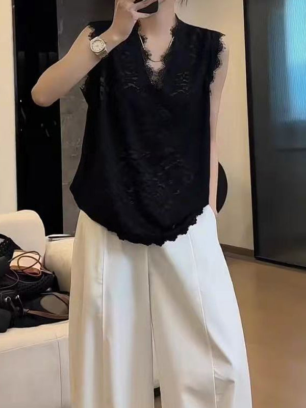 Qadınlar üçün Böyük Ölçülü Krujeva Qolsuz Jilet, Yeni Yay Stili, Boş Forma, Arıqladıcı, Qəşəng və Gənc Dizayn, Qat-qat geyinmək üçün mükəmməldir