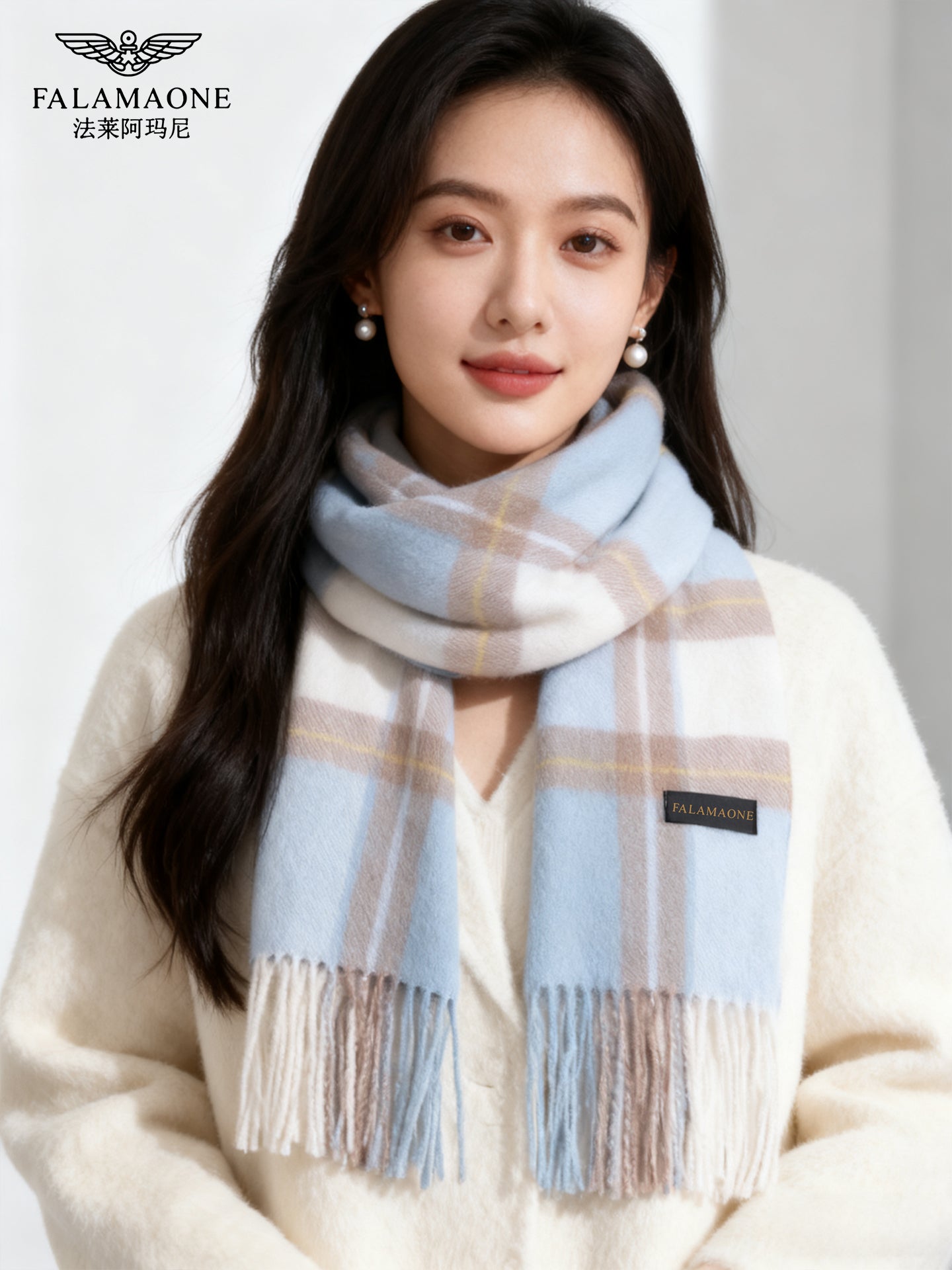 Fala Armani Qadın Şərfi 2025 Yeni Stil, Lüks Payız/Qış Yüksək Seçimli Şal, 100% Yun, Qadınlar üçün Hədiyyə