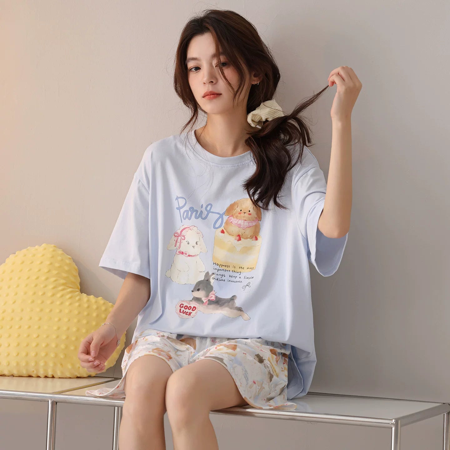 Urban Beauty Pijama 100% Pambıq 2026 Yaz və Yay Yeni Qadın Dəyirmi Yakalı Pullover Evdən Kənarda Geyinilə bilər Geyim 100% Pambıq