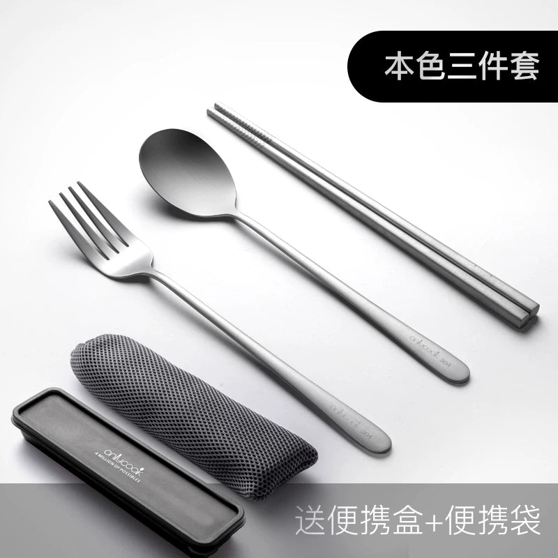 onlycook portativ süfrə üç hissəli dəst paslanmayan poladdan hazırlanmış yemək çubuqları və qaşıq dəsti saxlama qutusu tələbə yemək çubuqları qaşıq çəngəl
