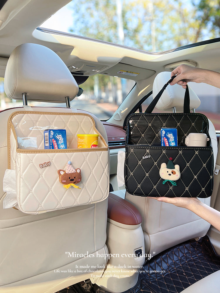 Cartoon style car tissue box, a multifunctional tissue organizer for the backs of car seats, is an essential item for organizing car interior items.