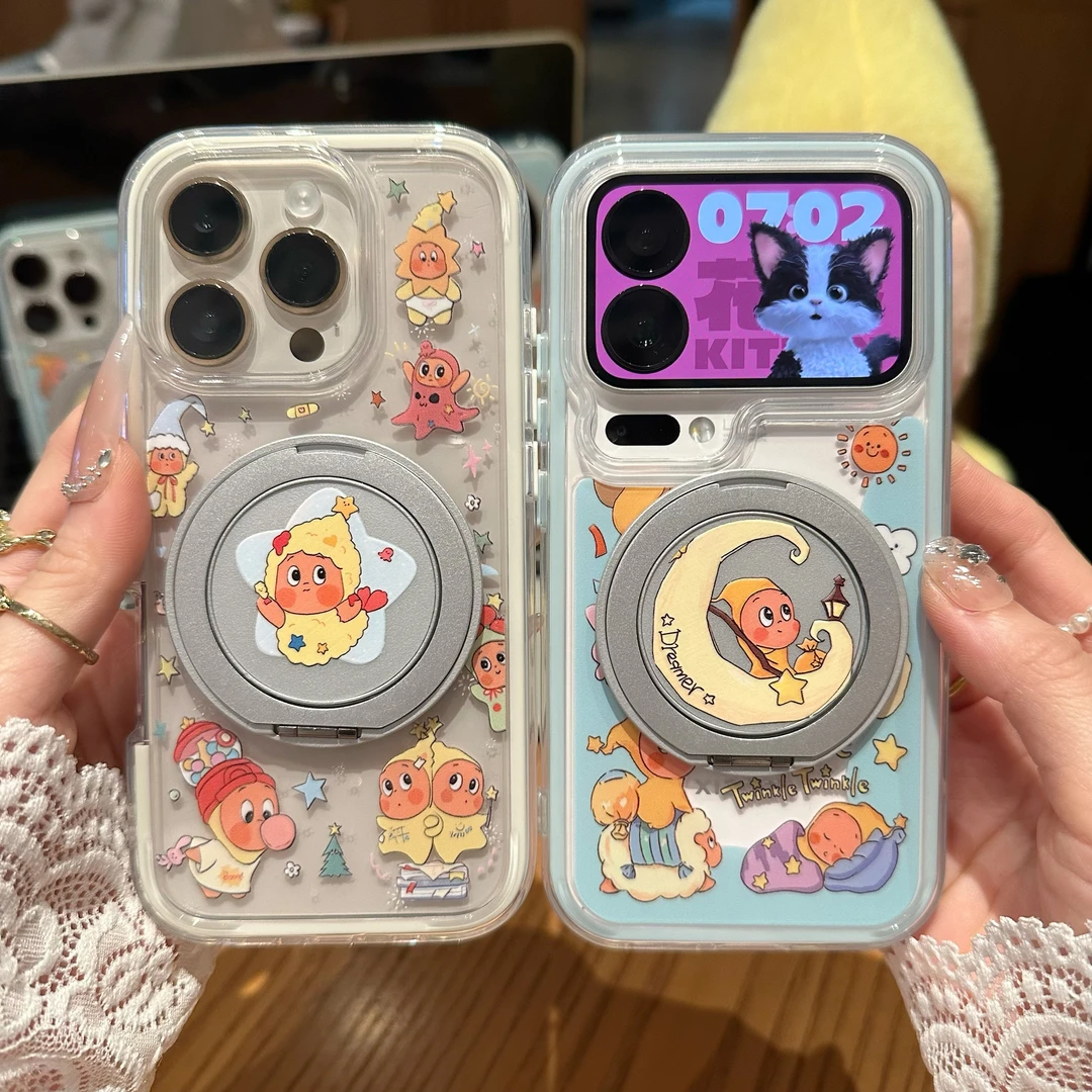 Apple 17promax cib telefonu üçün uyğun cizgi filmi ulduzu fırlanan stend Huawei mate60pro kreativ p70 sevimli OppoReno15 fərdiləşdirilmiş vivos50 şəffaf düşmə əleyhinə Xiaomi yumşaq