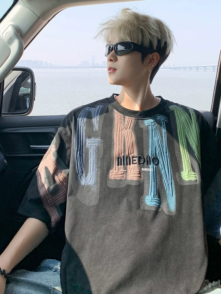 Yayda kişilər üçün Amerika qısaqol köynək boş hərfli qraffiti buz ipək yarımqol gənclik təsadüfi bütün uyğun top T-shirt