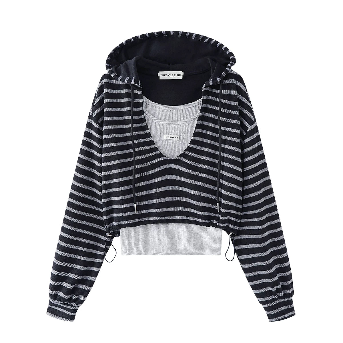 Chola Lisa Boş oturacaqlı, rahat stilli başlıqlı zolaqlı sviter Qadın payız dizaynlı çoxqatlı daxili jilet iki hissəli dəst