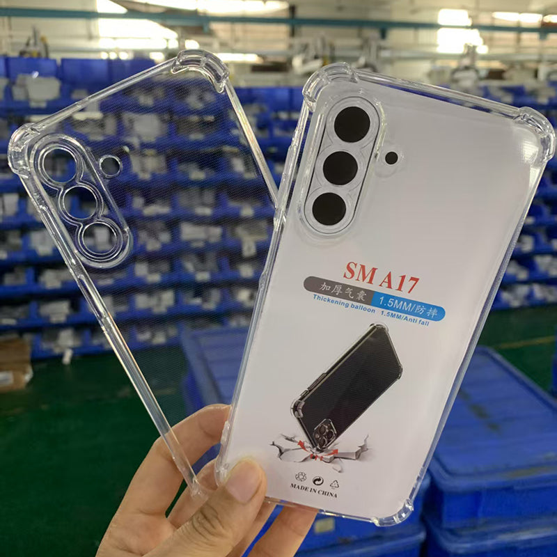 Samsung A17 A07 mobil telefon qutusu üçün uyğundur 1,5 mm dörd künc qalınlaşdırılmış şəffaf düşməyə qarşı qoruyucu örtük A14 A34 A54 A04E M54 yumşaq qabıq A16 A06 A26 A36 hər şey daxil A56A55