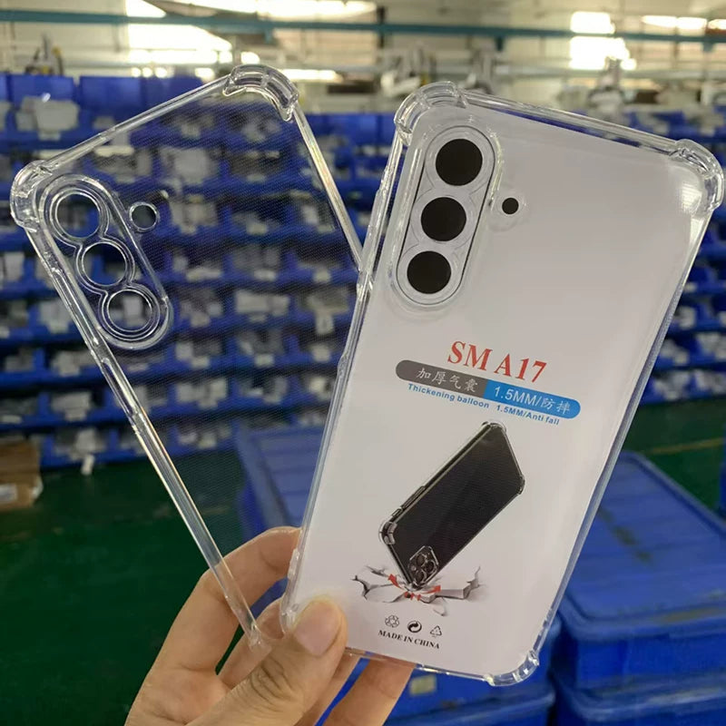 Samsung A17 A07 mobil telefon qutusu üçün uyğundur 1,5 mm dörd künc qalınlaşdırılmış şəffaf düşməyə qarşı qoruyucu örtük A14 A34 A54 A04E M54 yumşaq qabıq A16 A06 A26 A36 hər şey daxil A56A55
