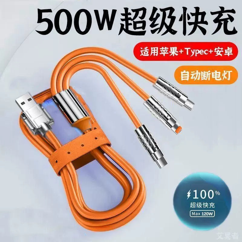 180 dərəcə fırlanan metal üçü birdə sürətli şarj məlumat kabeli 500W Apple Android typec avtomobil doldurma kabeli üçün uyğundur