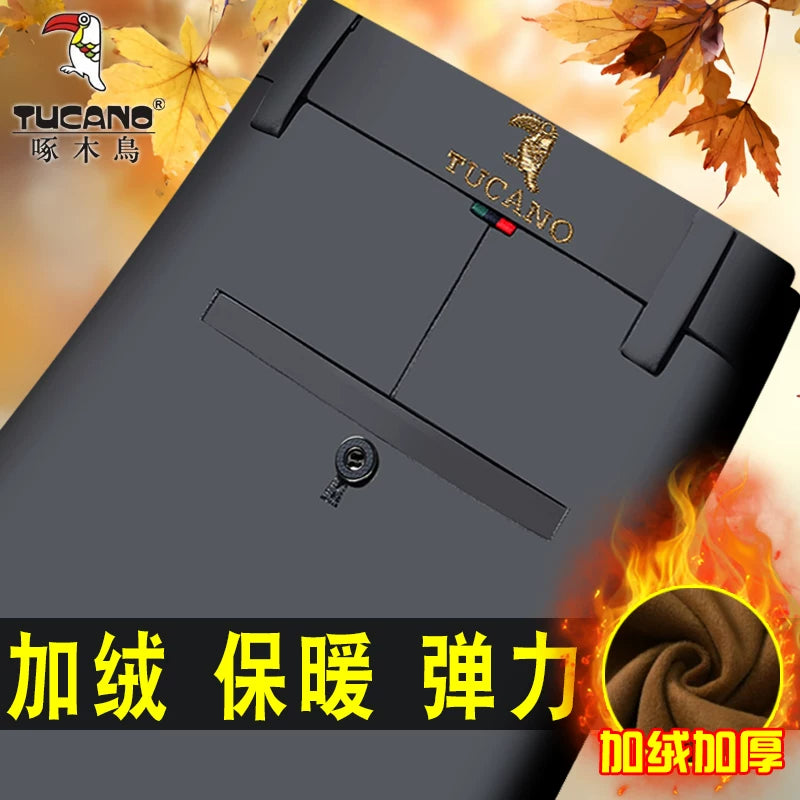 Woodpecker 2025 Yeni Kişi Gündəlik Şalvarı, Qış Yun Astarlı Qalın Şalvar, Düz Ayaqlı Boş Uzun Şalvar, Orta Yaşlılar üçün Don Şalvarı