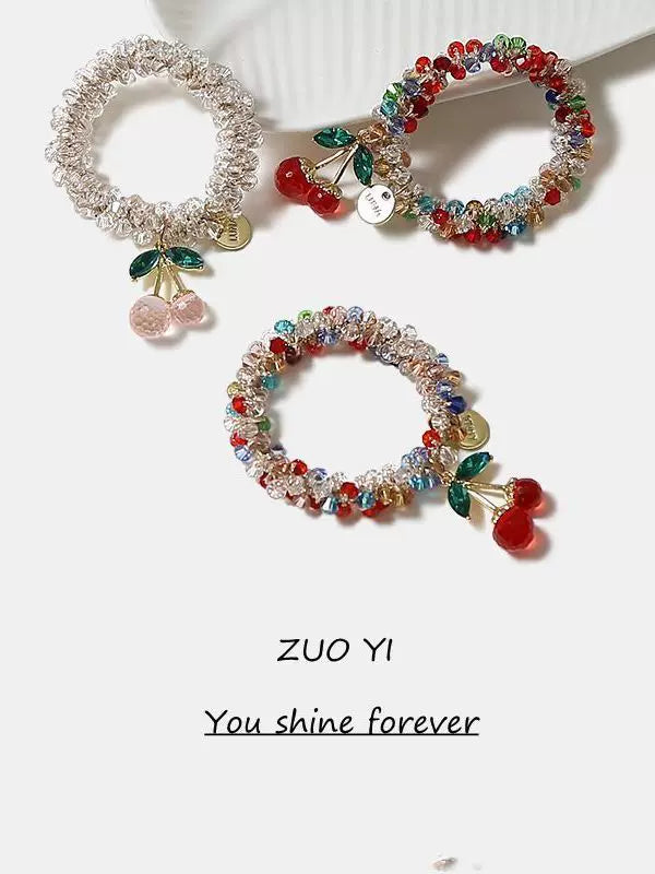 Koreya rhinestone rəngli kristal bilərzik ikili məqsədli saç bağı saç ipi ən yaxşı saç ipi albalı rezin bant at quyruğu başlığı qadınlar üçün