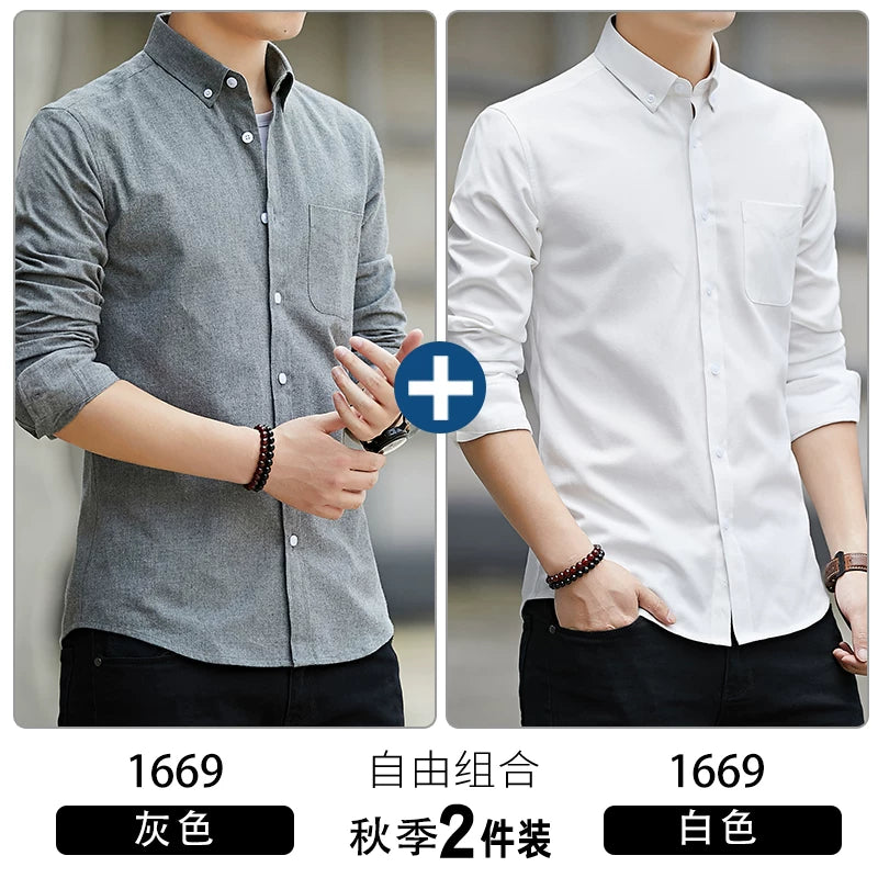 Kişilər üçün uzunqol köynək, gənclik üslubunda, boş forma, dəbli brend, yüksək səviyyəli Oksford parça, düz rəng, payız geyimi, gündəlik üst geyim.