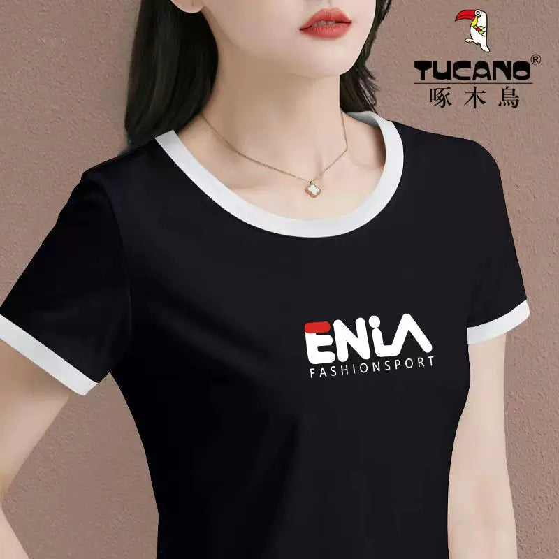 Clearance clearance Woodpecker marka böyük ölçülü təmiz pambıq dəyirmi boyun qısaqol köynək qadın yay yeni nazik ins moda top