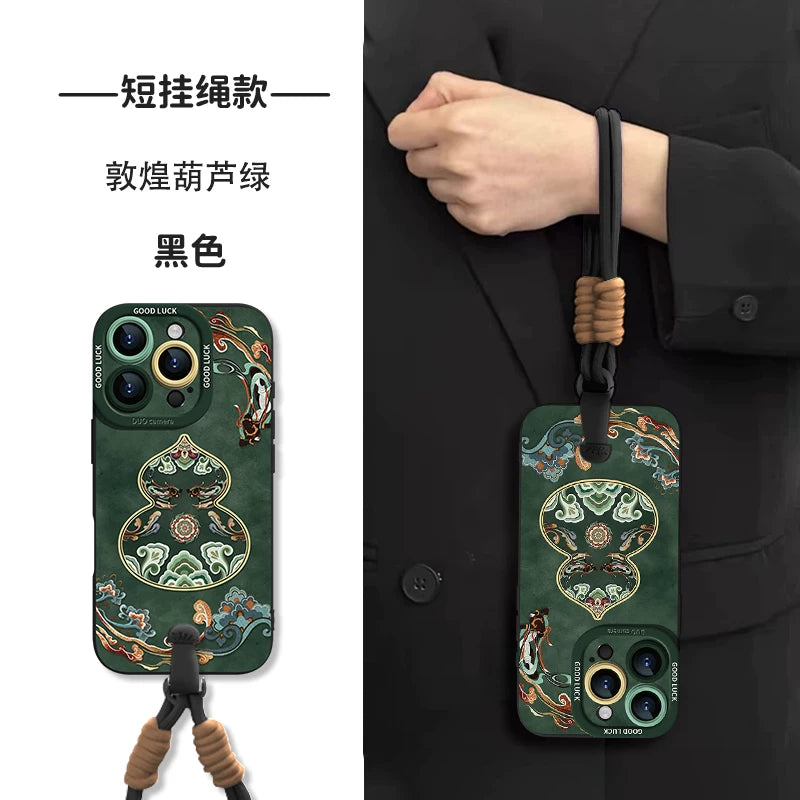 [Crossbody bilək bağı] Dunhuang gourd Apple 17promax cib telefonu qutusu iphone16pro yeni stil 15 kəmər hava super isti 14 yüksək səviyyəli hiss 13 silikon hər şey daxil 12 mədəni və yaradıcı dəst üçün uyğundur