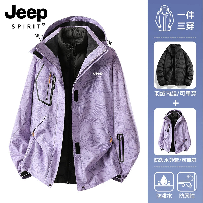 JEEP Kişilər üçün 2025-ci il Yeni Model Yaz, Payız və Qış Üçlü Birdə Yun Astarlı Qalın Kişi Üst Geyimləri