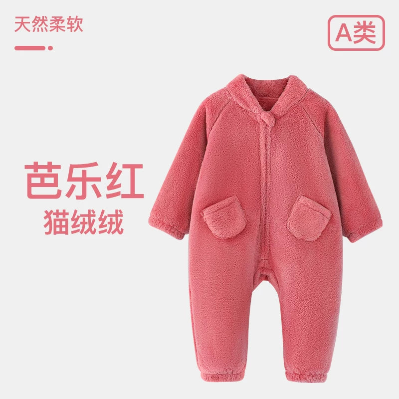 Körpə qış isti xalat, körpə pijamaları, oğlan və qızlar üçün yun astarlı, qalınlaşdırılmış uşaq mərcan yun ev xalat pijamaları