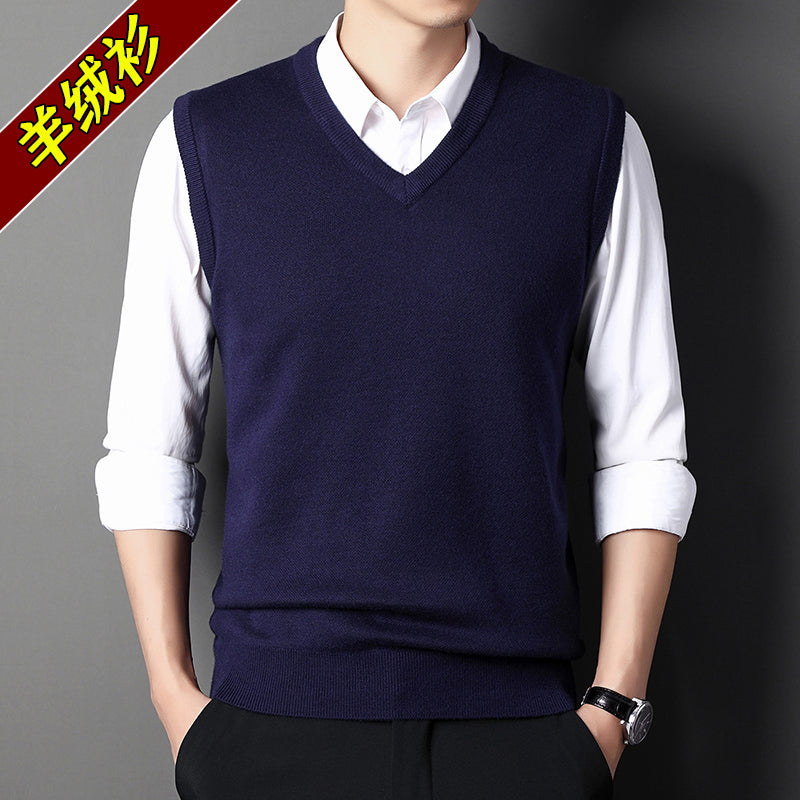 Orta yaşlı kişilər üçün 100% təmiz kaşmir jilet, V-yaxalı qolsuz jilet, Ershi trikotaj yun sviter