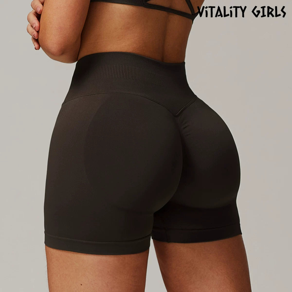Vitality Qızlar Avropa və Amerika Dikişsiz Yoqa Şortu Şaftalı Kalça qaldıran Yüksək Bel Qarın Nəzarəti Fitnes İdman Şortu Qadınlar