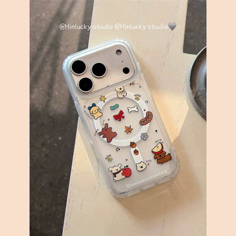Hinlucky əyləncəli cizgi filmi sevimli bala maqnit tutacağı Apple 17 mobil telefon qutusu iphone16promax yeni 15 yarı şəffaf buzlu 14 yıxılmağa qarşı qoruyucu örtük 13 yaradıcı və super gözəl görünüşlü