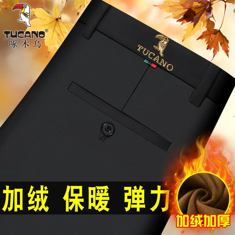 Woodpecker 2025 Yeni Kişi Gündəlik Şalvarı, Qış Yun Astarlı Qalın Şalvar, Düz Ayaqlı Boş Uzun Şalvar, Orta Yaşlılar üçün Don Şalvarı