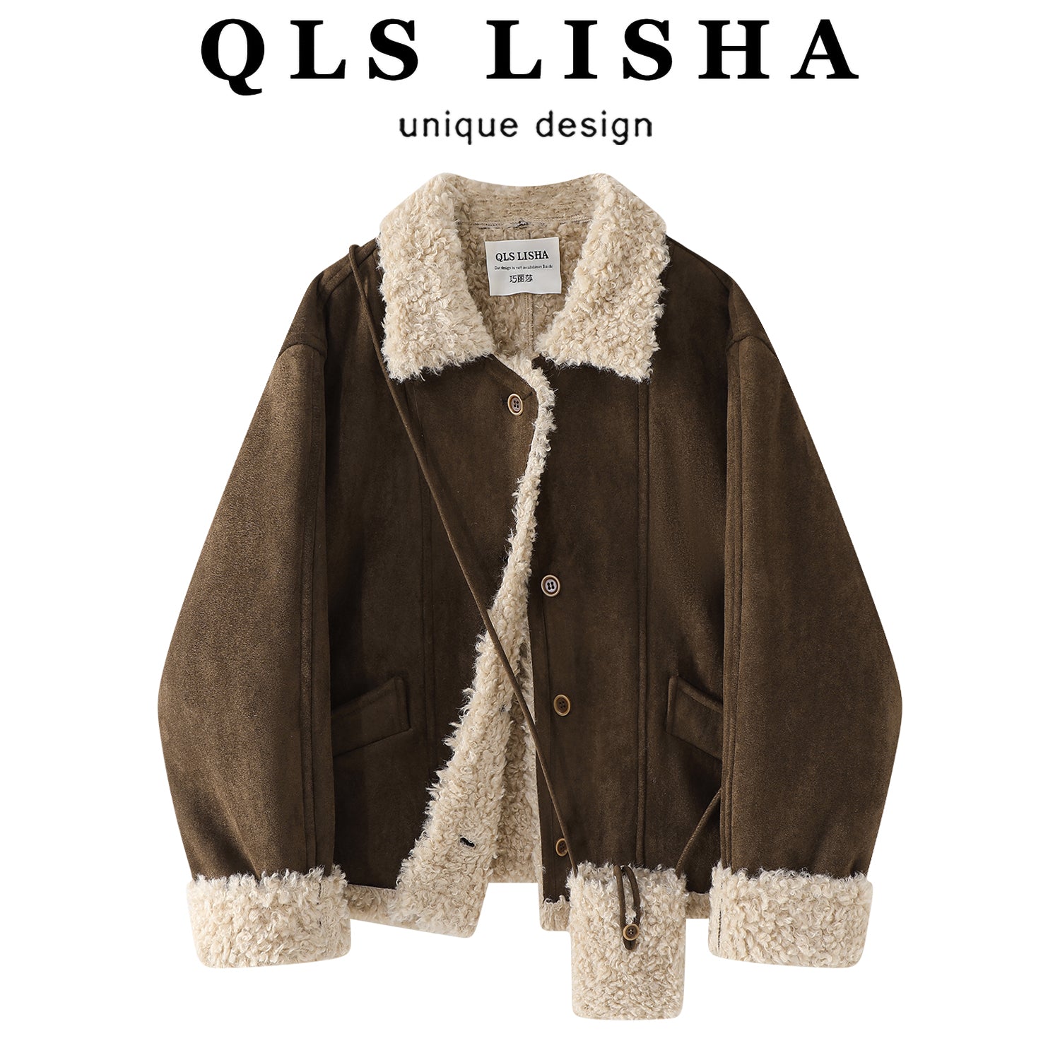 Cholisa'nın quzu yunundan və zamşadan hazırlanmış, 2025-ci il üçün yeni model, çox şirin qadın qış paltosu, zamşa motosiklet gödəkçəsi.