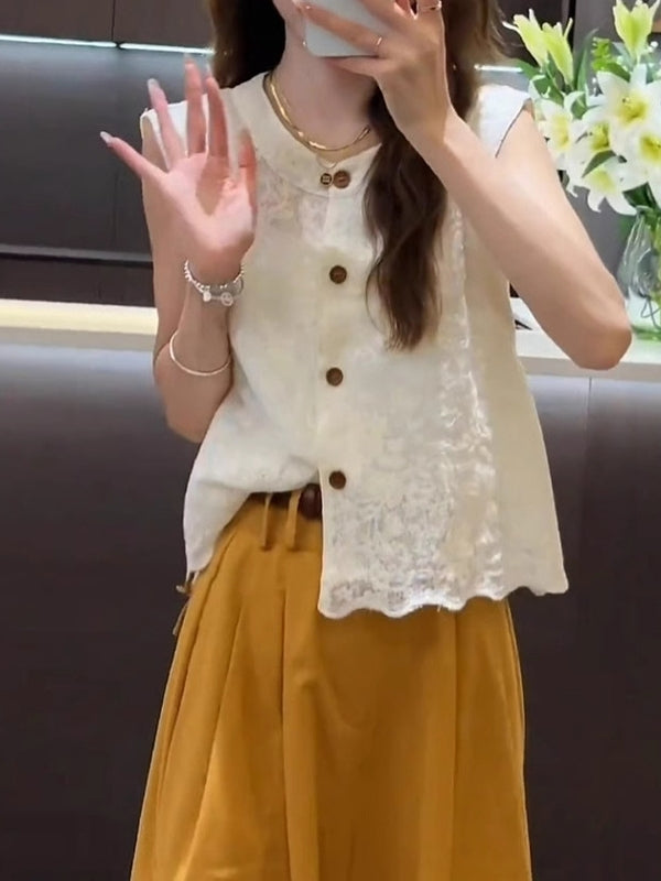 Böyük ölçülü qadınlar üçün fransız üslubunda yüksək səviyyəli qolsuz krujeva jilet, yay modası Avropa üslubunda köynək jilet topu