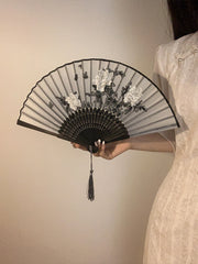 Çin üslubunda qara mürəkkəb rəsm cheongsam fanatı portativ yay antik Çin üslubunda qotaz qatlanan fan portativ Hanfu bambuk fanatı