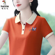 Clearance Pickup Woodpecker Orijinal Satılır Pambıq POLO Köynək Qısaqol Yay Çox Yönlü Moda İncə Rahat T-Shirt Qadınlar üçün