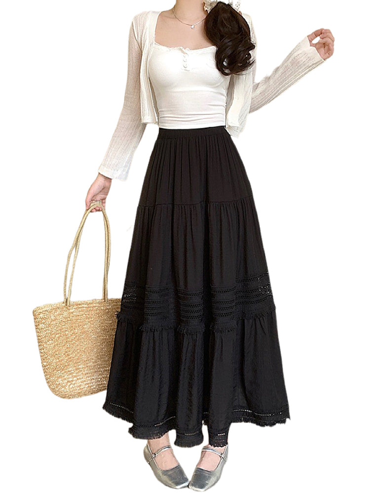 Artıq ölçülü qadınlar üçün yüksək belli, püsküllü A-xəttli ətək, yeni yay stili, artıq ölçülü qadınlar üçün gözəl və arıqladıcıdır.