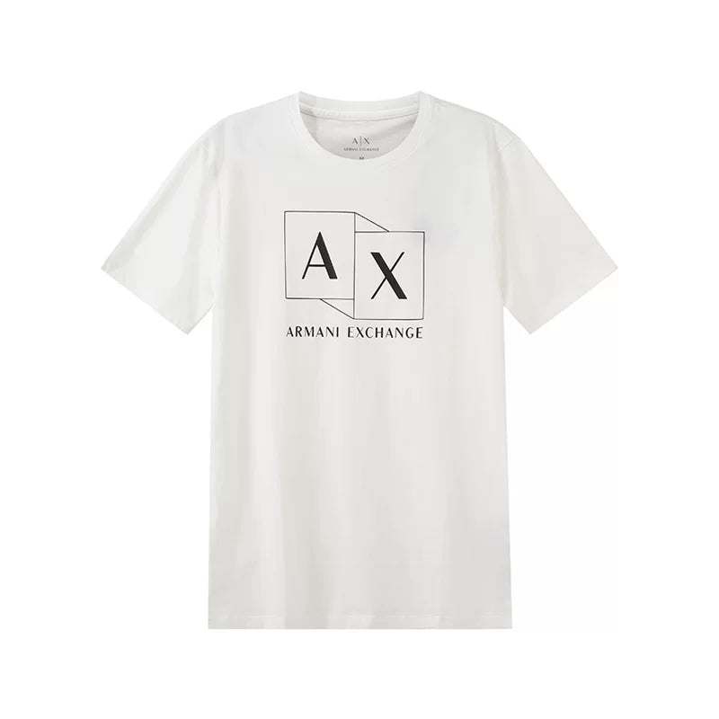 Armani AX Kişilər üçün Pambıq Həndəsi Loqolu Naxışlı İncə Fit Kürək Yaxalı Qısa Qollu Futbolka 3DZTAD ZJ9AZ