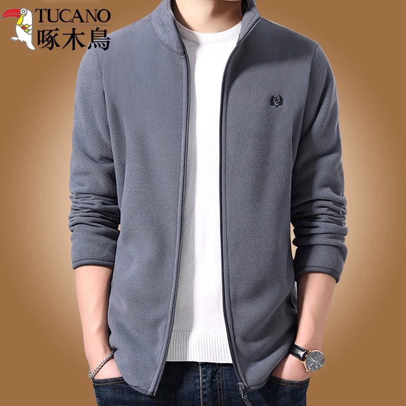 Ağacdələn kişi üçün flis gödəkçə, payız və qış üslubunda, dayaq yaxalı gödəkçə, flis astarlı və qalınlaşdırılmış flis sviter, kişi üst geyimi hırka