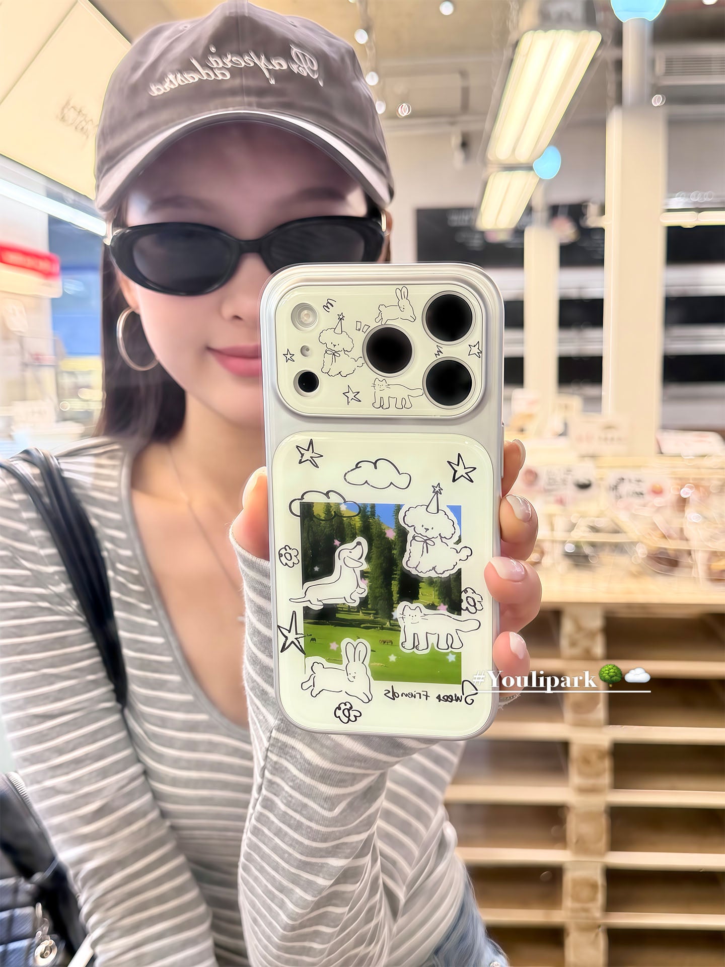 Yuri Park ins yaz şirin şəfalı ot qraffiti puppy 17 17pro Apple 17ProMax mobil telefon qutusu iPhone16 hər şey daxil 14 yeni 16Promax qadınlar üçün qoruyucu örtük