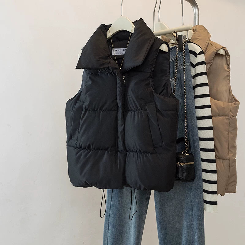 Qadınlar üçün Plus Ölçülü Qalın Yaxalıqlı Moda Pambıq Jilet, Yeni Yaz Stilində, Arıqladıcı, Boş Koreya Stilində Qısa Gödəkçə