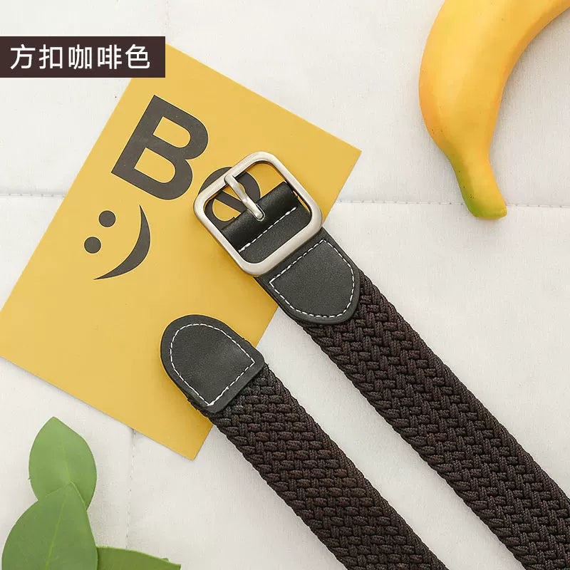 Kətan kəmər, qadın üçün deşiksiz toxunmuş elastik kəmər, Koreya üslubunda, dekorativ, uniseks nazik kəmər, tələbə gündəlik parça kəmər