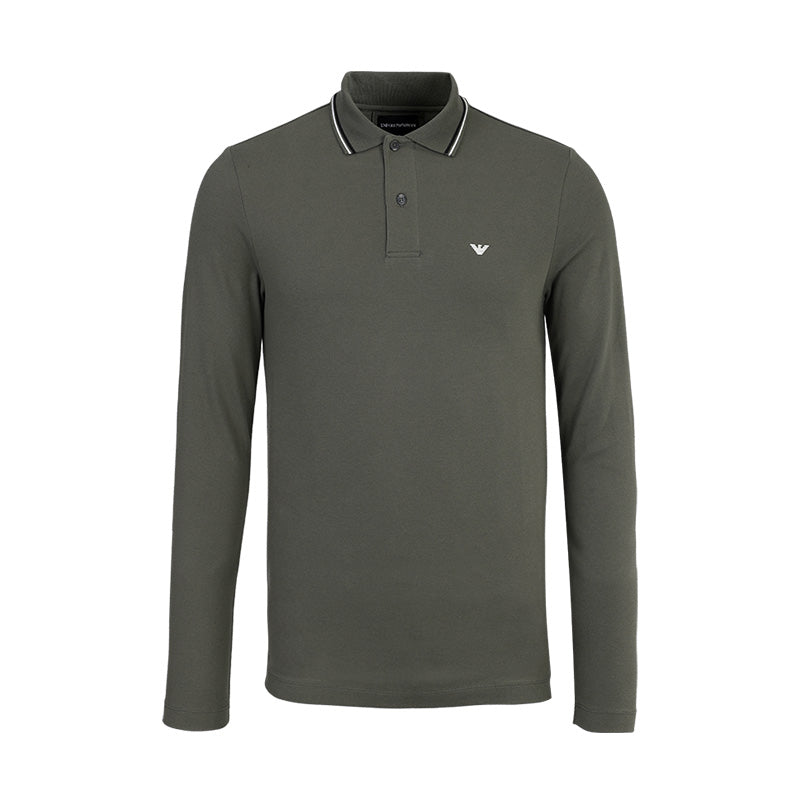 EMPORIO ARMANI Kişilər üçün Uzunqol Polo Köynək, Qartal Loqosu və Rəngli Yaxalıqlı Bəzək 301353