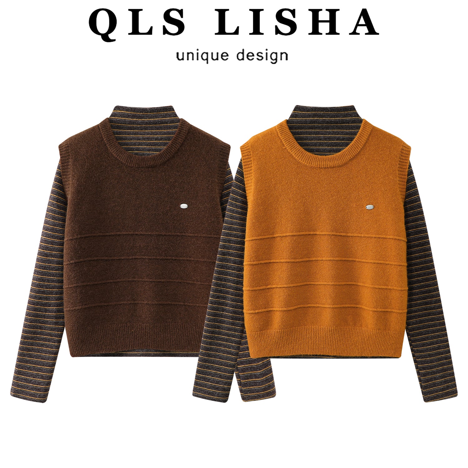 Cholisa sviter jilet Koreya şık dəsti qadın payız və qış yüksək keyfiyyətli zolaqlı toxunma uzunqol iki hissəli dəst